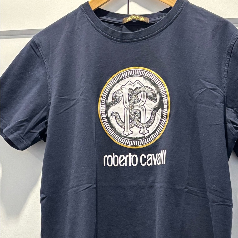 Roberto Cavalli Blue Short Sleeve Tee with Logo